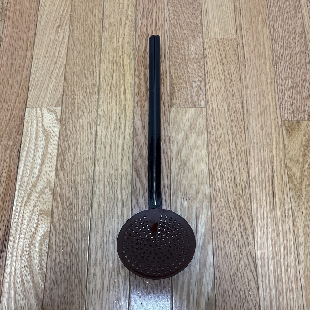 Vintage Metal Enamel Skimmer Spoon Perforated Strainer Kitchen Tool